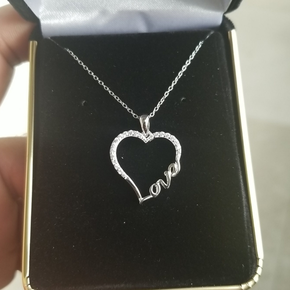Sterling Silver 925 Rhodium Heart Love necklace